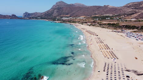 Idyllic-white-sand-Falassarna-Beach-with-perfect-turquoise-water,-Crete,-Greece
