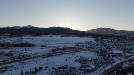 Aerial-Shot-of-Sunset-Over-the-Rocky-Mountains