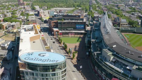 Aerial-View-of-Gallagher-Way-at-Wrigley-Field-on-Beautiful-Summer-Day
