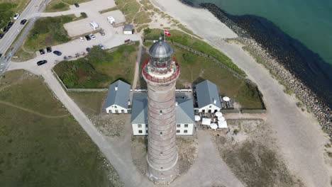 Aerial-of-Skagen-Lighthouse,-Skagen,-Denmark