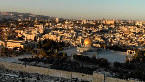 Aerial-footage-of-Dome-Of-the-Rock-Jerusalem-Israel-Holy-Land-Muslim-Biblical-Tour-Sunrise