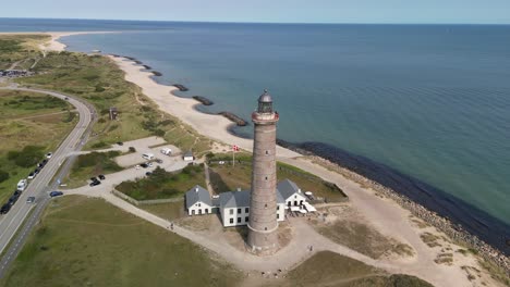 Aerial-Skagen-Lighthouse-with-Grenen-Beach-and-Tip
