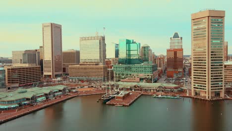Luftdrohnenaufnahmen-Aus-Baltimore,-Maryland-Bei-Sonnenuntergang