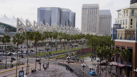 San-Diego-Convention-Center-on-a-sunny-day-with-slow-motion-of-foot-traffic