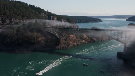 Whidbey-Island-at-Deception-Pass-Bridge---4K-Drone-Push-Past-Boat