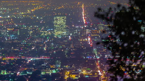 Los-Angeles,-Kalifornien-Stadtverkehr-Bei-Nacht---Zeitraffer