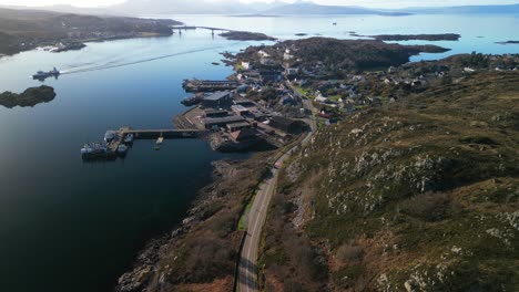 Kyle-of-Lochalsh-Scottish-Highlands-with-ferry-and-traffic-and-Skye-bridge