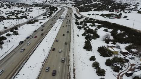 Snow-covered-highway---aerial-view