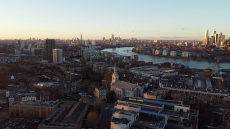 Drone-shot-suburban-residential-neighbourhood-South-London-at-sunset