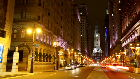 Busy-Street-Timelapse---Car-Lights-Flying-by-Philadelphia-City-Hall