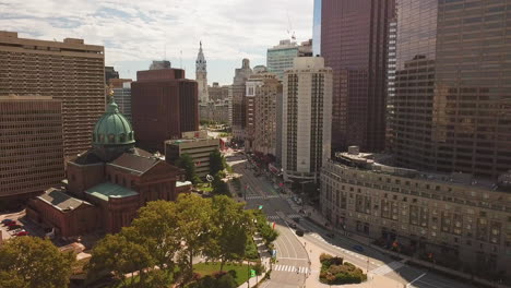 Stunning-Drone-Shot-of-Cathedral-Basilica-and-Logan-Circle---Philadelphia,-PA