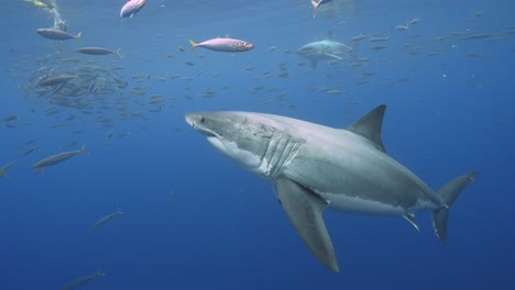 Amazing-Slow-motion-shot-of-a-great-white-shark,Carcharodon-carcharias-trying-to-catch-a-tuna-bait-in-clear-water-of-Guadalupe-Island,-Mexico