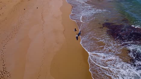Schatten-Einer-Person,-Die-Mit-Einem-Hund-Am-Strand-Von-Menorca-Spazieren-Geht