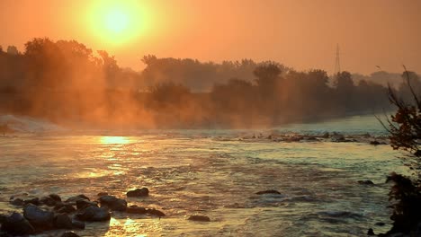 Sunrise-over-river-Sava-in-zagreb,-Croatia