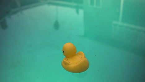 Eine-Gelbe-Spielzeugente,-Die-In-Einem-Schwimmbad-Schwimmt