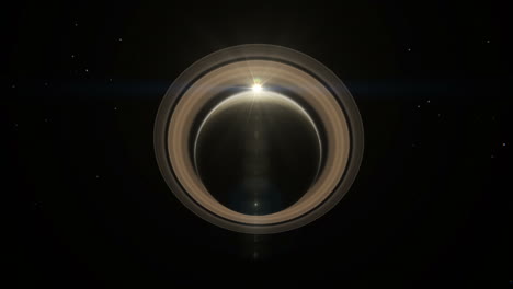 Eine-VFX-Aufnahme-Eines-Sonnenlinseneffekts,-Der-Durch-Saturn-Und-Seine-Ringe-Geht