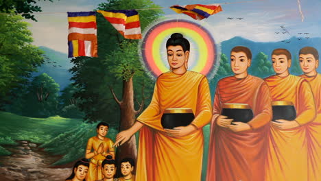 Gemälde-In-Einem-Buddhistischen-Tempel,-Kambodscha