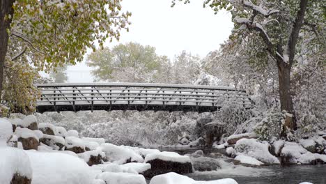 Nieve-Cayendo-En-El-País-De-Las-Maravillas-Invernal,-Roca,-Colorado