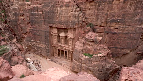 Sight-of-Al-Khazneh-or-The-Treasury-Nabatean-Temple-Cut-out-of-Sandrock-of-Hellenistic-Period-in-Ancient-City-of-Petra-From-Uphill