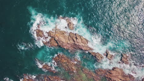 Amanwella-beach-south-coast-of-Sri-Lanka-tropical-paradise-ocean-and-rocks-drone-footage