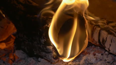 Close-up-slow-motion-of-wood-fire-burning