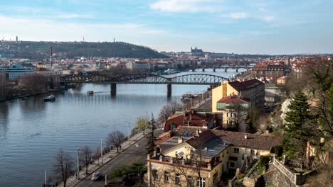 Static-timelapse-of-bridges-over-Vltava-River-in-Prague,-Czech-Republic