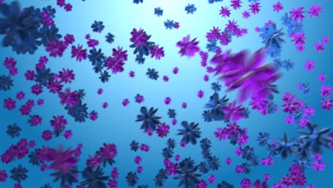 Blumen-Blau-Und-Rosa-Fliegen-Im-Wind