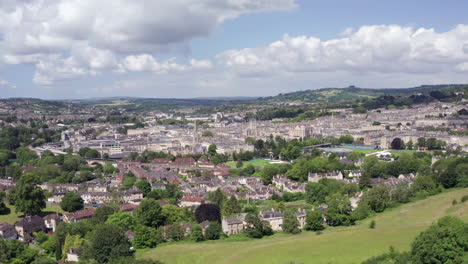 Aerial-Pedestal-Shot-Rising-to-Reveal-the-City-of-Bath-Skyline-in-the-South-West-of-England-on-a-Sunny-Summer’s-Day
