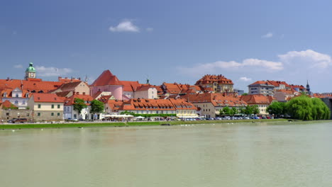 Revealing-view-of-Lent,-the-popular-waterfront-of-Maribor,-Slovenia