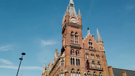 London-St-Pancras-international-station-facade-near-King's-Cross,-London-UK-and-known-as-the-portal-to-Europe-due-to-its-international-railway-destinations