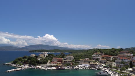 View-of-Kassiopi-fishing-harbour-from-the-Byzantine-castle-in-the-village,-Corfu,-Greece