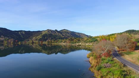 Landscape-of-a-gorgeous-vibrant-colorful-sight-of-mountains-and-trees-over-a-lake