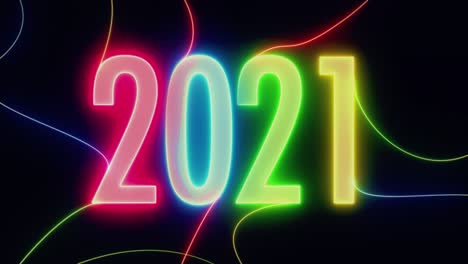 Leuchtendes-Jahr-2021-Mit-Bunten-Schnüren---Auf-Schwarz