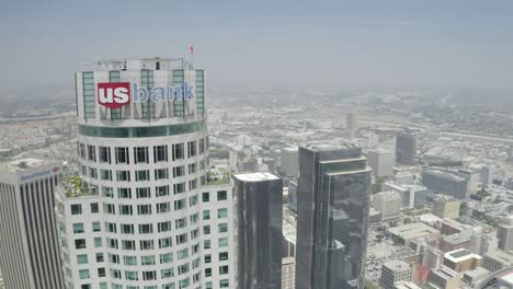 Aerial-shot-of-US-Bank-in-downtown-Los-Angeles-on-a-sunny-afternoon