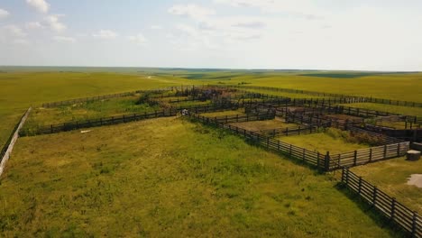 Aerial-drone-shot-of-the-Bazaar-Cattle-Pens-in-the-flint-hills,-Kansas