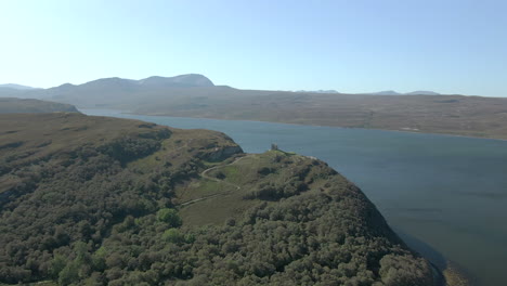 An-aerial-view-of-Castle-Bharriich-near-Tongue-in-the-Scottish-Highlands-on-a-summer's-day