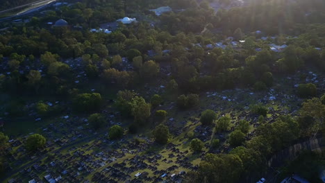 Aerial-shot-over-cemetery-Brisbane,-Queensland