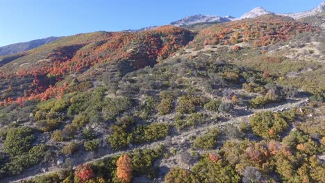 Un-Dron-Vuela-Sobre-Las-Rocas-Y-Las-Laderas-Del-Comienzo-Del-Sendero-Dry-Creek-En-Alpine,-Utah,-Mientras-Las-Hojas-Cambian-A-Brillantes-Colores-Otoñales