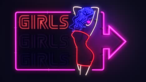 Realistische-3D-Darstellung-Einer-Lebendigen-Und-Lebendigen-Animierten-Blinkenden-Leuchtreklame-Für-Einen-Erwachsenenclub-Mit-Der-Aufschrift-„Girls-Girls-Girls“-Mit-Schlichtem-Hintergrund