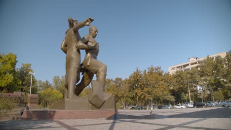 The-Monument-of-Courage-in-Tashkent,-Uzbekistan-dedicated-to-the-strongest-earthquake-of-1966