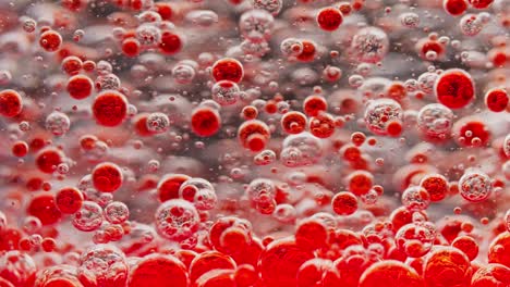 many-small-red-bubbles-floating-in-water,-slowly-sinking