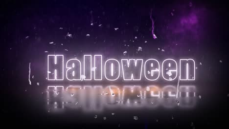 „Halloween“-Neonlichtschild,-Das-Durch-Einen-Sturm-Mit-Flackernden-Lichtern-Sichtbar-Wird