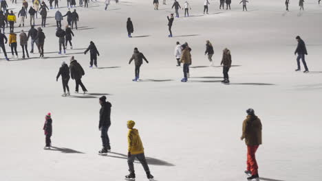 Handheld-fallowing-shot-of-people-ice-skating-in-a-park