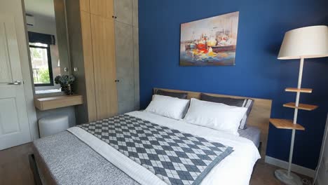 Hermosa-Decoración-Del-Hogar-De-Color-Azul-dormitorio