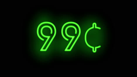 Ninety-Nine-cent-neon-sign-flickering-on-and-off-on-black-background