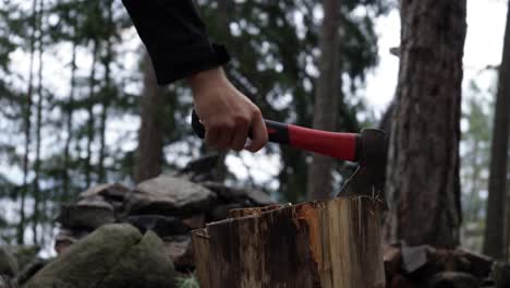Chopping-a-piece-of-wood-with-an-axe-in-the-forest