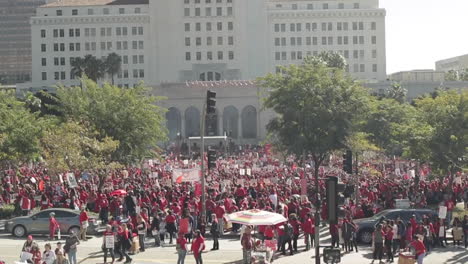 Large-Crowd-Gathers-in-Front-of-City-Hall-at-LAUSD-Teacher's-Strike