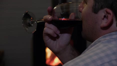 young-man-drinking-red-wine-in-front-of-the-fireplace-stove-while-talking