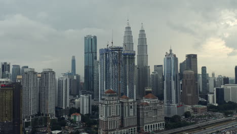 Aerial-Shot-Of-Skyscrapers-And-City-Skyline-In-Kuala-Lumper,-Travel-Destination-In-Malaysia