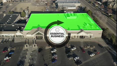 Essential-Business-Motion-Graphic-displayed-on-top-of-aerial-footage-of-Safeway-Grocery-store